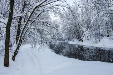  Winter landscape with river Yauza in Moscow