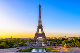 Fototapeta Boho - View of Eiffel Tower from Jardins du Trocadero in Paris, France. Eiffel Tower is one of the most iconic landmarks of Paris