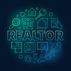 Poster - Realtor round colored vector illustration in outline style