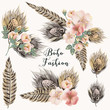Collection of fashion boho boquets with roses and feathers for design