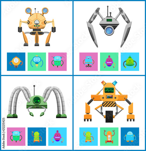 Droids Four Vector Illustrations, Colorful Posters Tableau sur Toile