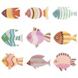 Colorful fish set vector illustration. Sea or ocean fish collection isolated on white background