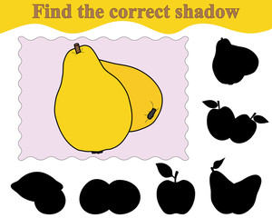 Wall Mural - Find the correct shadow of quinces. Education. Game for children. Vector illustration.