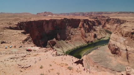 Poster - Aerial view of people amazed by Horseshoe Bend panorama