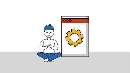 young man sitting in floor website page ilustration