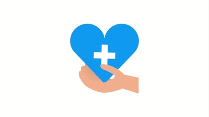 Sticker - hand with blue heart cross medical ilustration