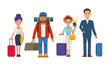 Illustration of different travelers people with luggage