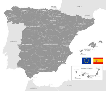 Wall Mural - Grey Vector Political Map of Spain