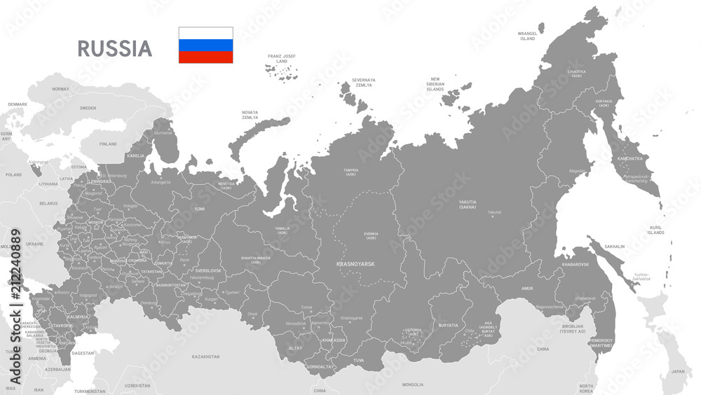 Grey Vector Political Map of Russia Stock Vector | Adobe Stock