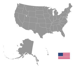 Grey Vector Political Map of USA