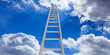 Stairway to heaven. Metal ladder on blue sky background. 3d illustration