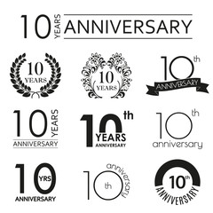 Wall Mural - 10 years anniversary icon set. 10th anniversary celebration logo. Design elements for birthday, invitation, wedding jubilee. Vector illustration.