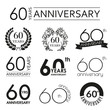 60 years anniversary icon set. 60th anniversary celebration logo. Design elements for birthday, invitation, wedding jubilee. Vector illustration.