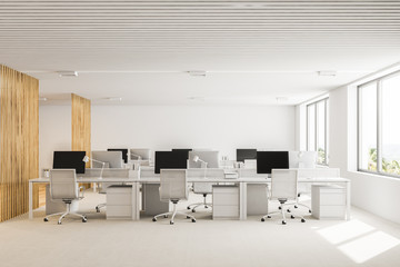 White and wooden open plan office interior