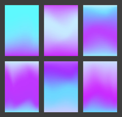 Wall Mural - Set of calm mesh gradient blue and violet ui backgrounds. Trendy vibrant cold colors gradients for smartphone screen wallpaper, mobile apps, web design