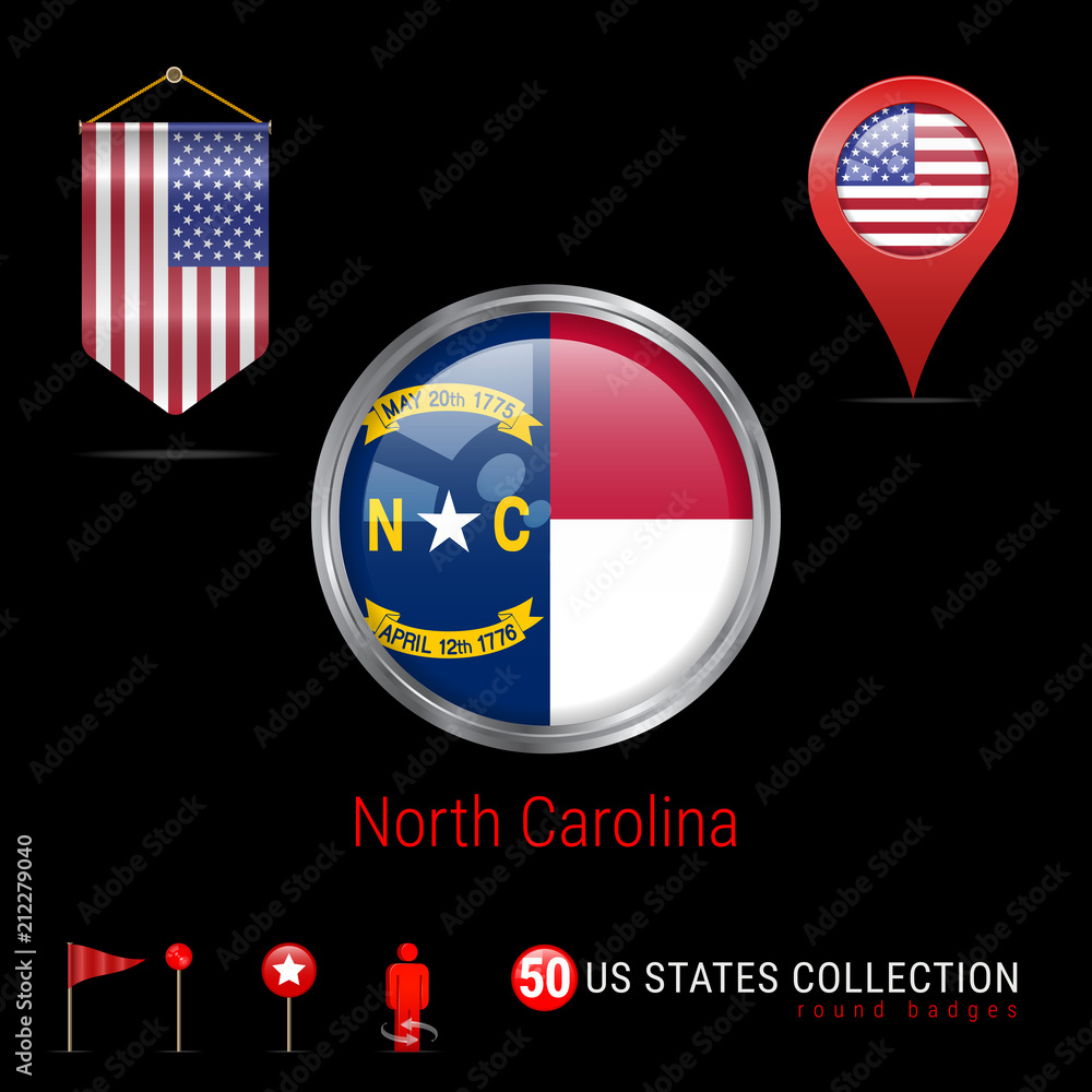 Round Vector Badge with North Carolina US State Flag. Pennant Flag of ...