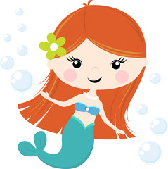 cute little mermaid illustration isolated on white, design for baby girl and children