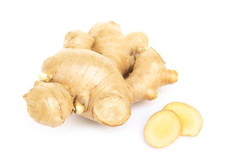 Poster - Fresh ginger root on white background for herb and medical product concept