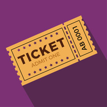 Ticket Illustration In The Flat Style. Ticket Stub Isolated On A Background. Retro Cinema Or Movie Tickets.