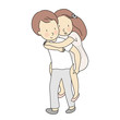 © Jindamanee - Vector illustration of young man giving a piggy  back ride to his girlfriend. Happy valentine day, love couple, pre wedding concept. Cartoon character drawing style.