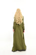 © faestock - full length portrait of blonde girl wearing green medieval gown, standing pose facing away from camera. isolated on white studio background.