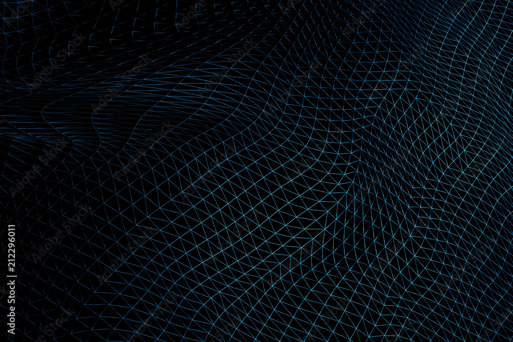 Abstract futuristic sci-fi background with triangular warped wireframe ...