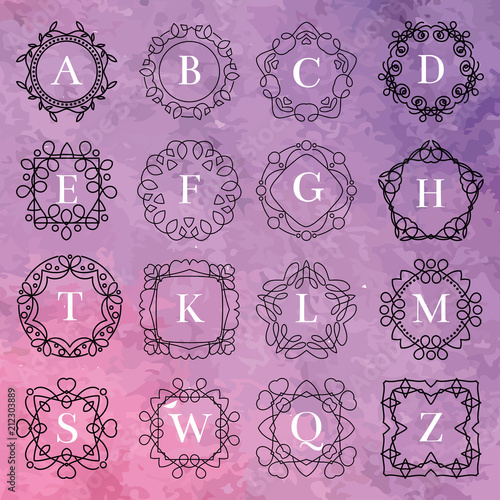 Monogram template with flourishes calligraphic elegant ornament watercolor ba...