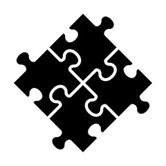 Rotated four pieces of jigsaw puzzle or teamwork concept flat vector icon for apps and websites