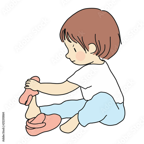 Vector Illustration Of Little Toddler Sitting On Floor And Trying To helping-your-child-put-on-and-take-off-shoes-independently-the-warren
