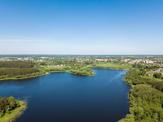 Wall Mural - Beautiful aerial view of lake and forest district. Belarus is th