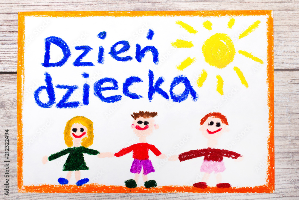 Obraz na płótnie Kolorowy dziecięcy  rysunek wykonany z okazji Dnia Dziecka,  w salonie