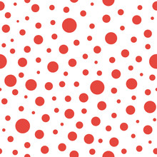 Seamless Abstract Pattern Of Little And Big Red Circles And Red Dots On White Background. Kaleidoscope