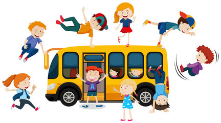 Sticker - Young Children and School Bus