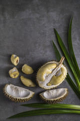 Wall Mural - close up shot on durian, sweet king of fruits on dark background,