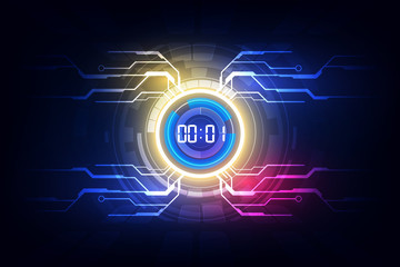 Abstract Futuristic Technology Background with Digital number timer concept and countdown, vector transparent