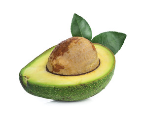 Wall Mural - Avocado with leaf isolated on white