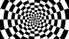 Optical Illusion Black And White Checker Wormhole Tunnel Spiral Rotating, 4K UHD