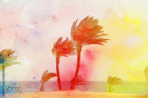 Naklejka na szafę Tropikalne piękne kolorowe letnie tło z palmami