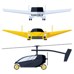 Wall Mural - Flying cars concepts. Vehicles of future or jet cars isolated on white