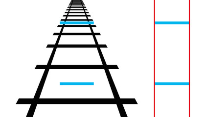 Wall Mural - ponzo illusion, geometrical optical illusion. both blue horizontal lines are the same length. the hu