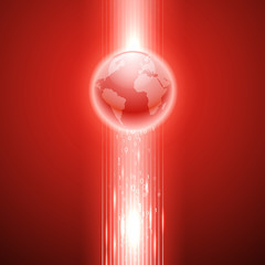 Wall Mural - Abstract red background with stream of binary code to the globe. EPS10 vector.