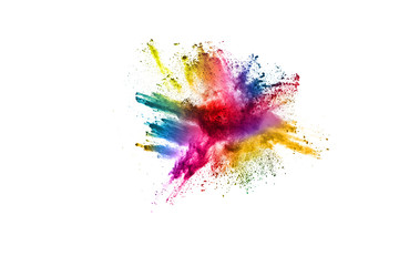 Wall Mural - abstract powder splatted background. Colorful powder explosion on white background. Colored cloud. Colorful dust explode. Paint Holi.