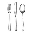 cutlery hand drawing vector. isolated spoon fork and knife