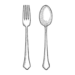 Sticker - cutlery hand drawing vector. isolated spoon and fork