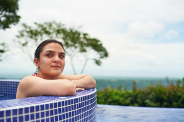 Sticker - Sexy woman in outdoor pool