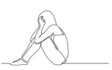 Continuous Line Drawing Of Woman Sitting On Floor In Despair