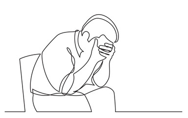 Wall Mural - continuous line drawing of depressed man sitting on chair