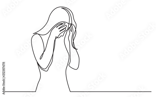 Cuadros en Lienzo continuous line drawing of woman hiding her face in despair