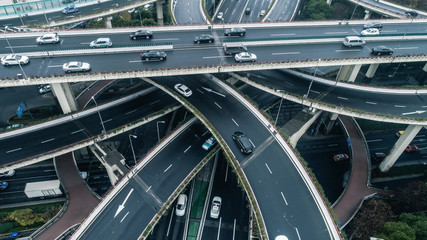 Wall Mural - Highway junction aerial view on a cloudy day