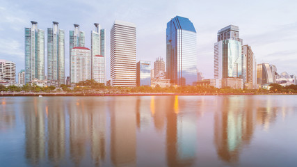 Wall Mural - City office building water front with reflection, cityscape background